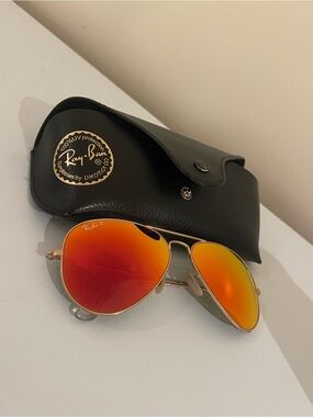 Ray-Ban Gold Frame Aviators with Orange Mirrored Lenses
